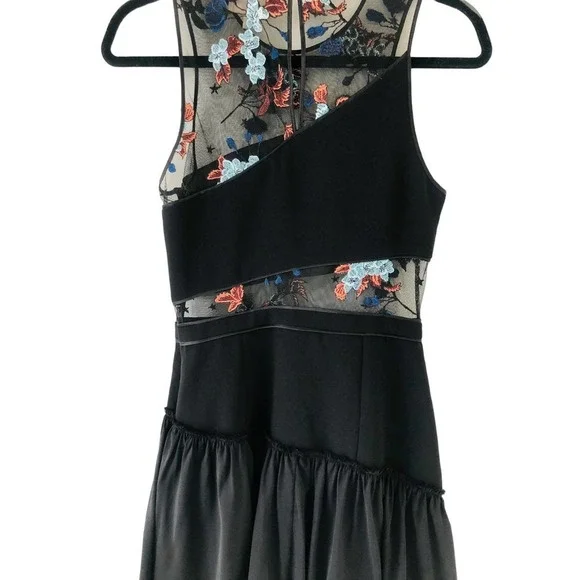 5 a 7 Cinq a Sept Aquarius Designer Embroidered Mesh Ruffle Hem Dress $450 Sz 6‍ - Picture 14 of 16
